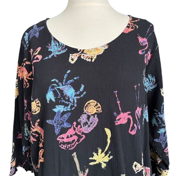 Vintage Rare HTF 90s Under The Sea Ocean Beach Flamingo Print Flutter Sleeve Art - Picture 3 of 9